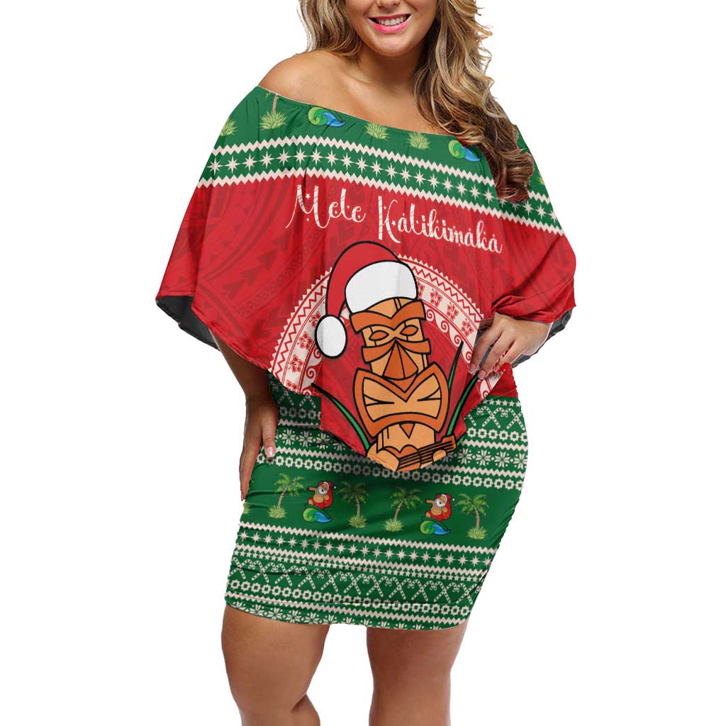 Personalized Hawaii Christmas Family Matching Off Shoulder Short Dress and Hawaiian Shirt Tiki Santa Mele Kalikimaka