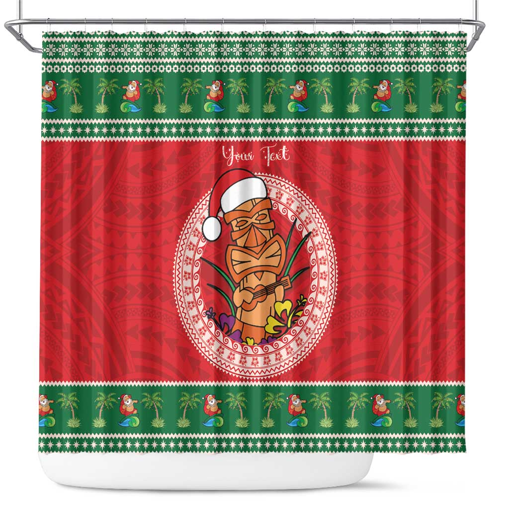 Personalized Hawaii Christmas Shower Curtain Tiki Santa Mele Kalikimaka