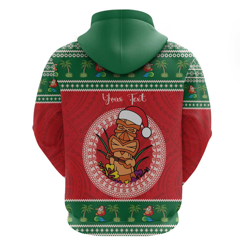 Personalized Hawaii Christmas Zip Hoodie Tiki Santa Mele Kalikimaka