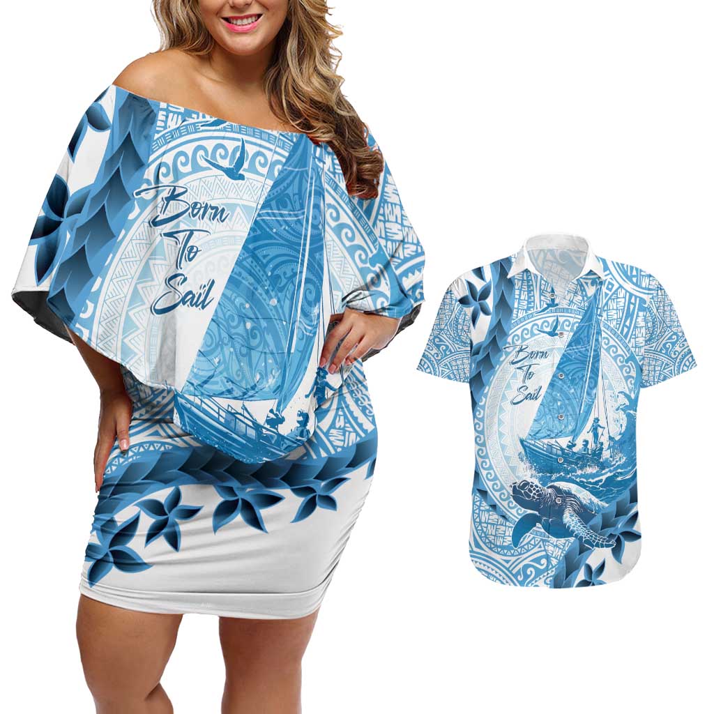 New Zealand Saling Couples Matching Off Shoulder Short Dress and Hawaiian Shirt Aotearoa Yacht Racing - Born To Sail