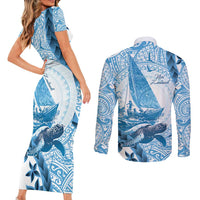 New Zealand Saling Couples Matching Short Sleeve Bodycon Dress and Long Sleeve Button Shirt Aotearoa Yacht Racing - Born To Sail