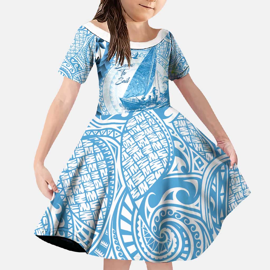 New Zealand Sailing Family Matching Long Sleeve Bodycon Dress and Hawaiian Shirt Aotearoa Yacht Racing - Born To Sail LT14 Daughter's Dress Blue - Polynesian Pride