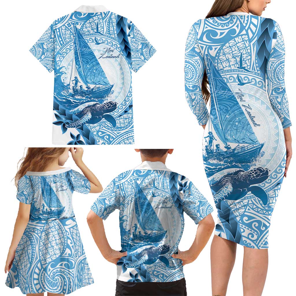 New Zealand Sailing Family Matching Long Sleeve Bodycon Dress and Hawaiian Shirt Aotearoa Yacht Racing - Born To Sail LT14 - Polynesian Pride