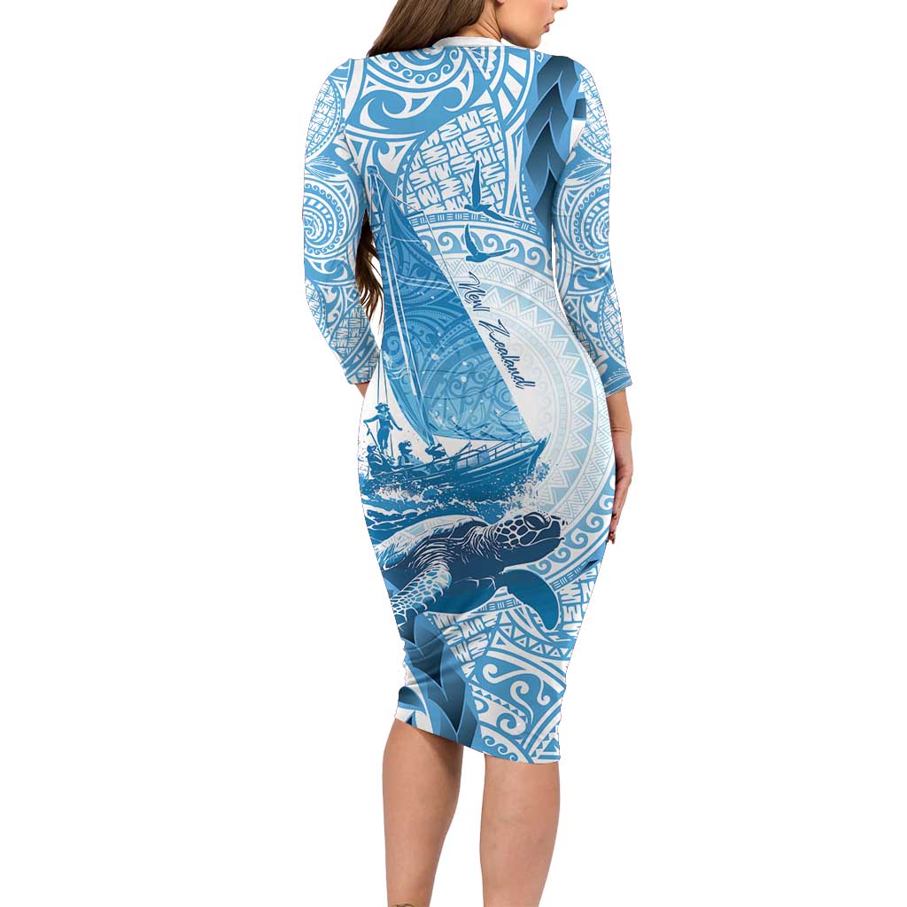 New Zealand Sailing Family Matching Long Sleeve Bodycon Dress and Hawaiian Shirt Aotearoa Yacht Racing - Born To Sail LT14 - Polynesian Pride