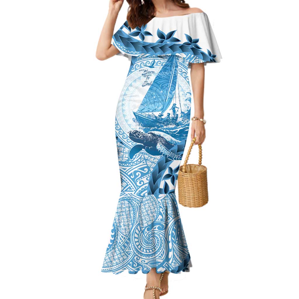 New Zealand Sailing Family Matching Mermaid Dress and Hawaiian Shirt Aotearoa Yacht Racing - Born To Sail LT14 Mom's Dress Blue - Polynesian Pride