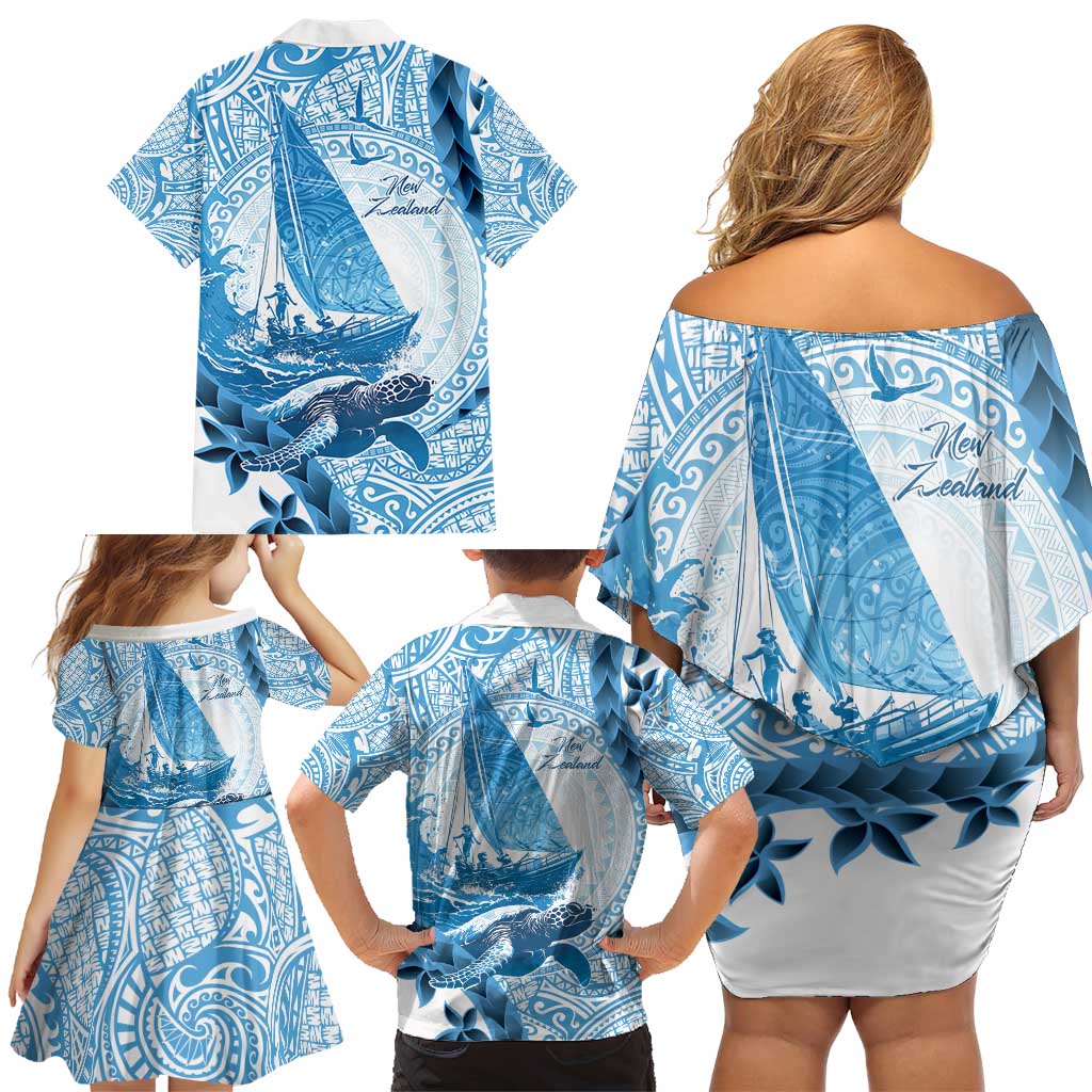New Zealand Sailing Family Matching Off Shoulder Short Dress and Hawaiian Shirt Aotearoa Yacht Racing - Born To Sail LT14 - Polynesian Pride