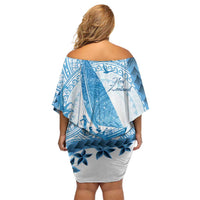 New Zealand Sailing Family Matching Off Shoulder Short Dress and Hawaiian Shirt Aotearoa Yacht Racing - Born To Sail LT14 - Polynesian Pride