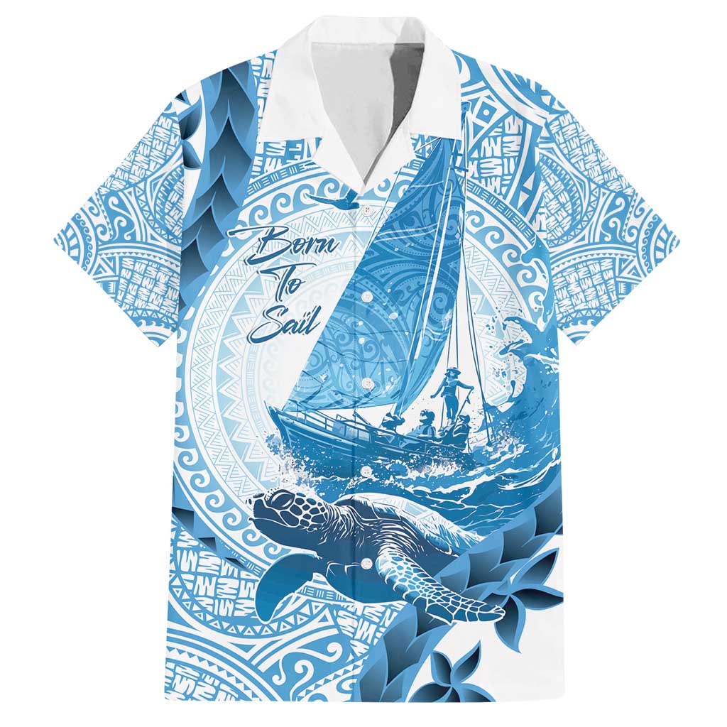 New Zealand Sailing Family Matching Tank Maxi Dress and Hawaiian Shirt Aotearoa Yacht Racing - Born To Sail LT14 Dad's Shirt - Short Sleeve Blue - Polynesian Pride