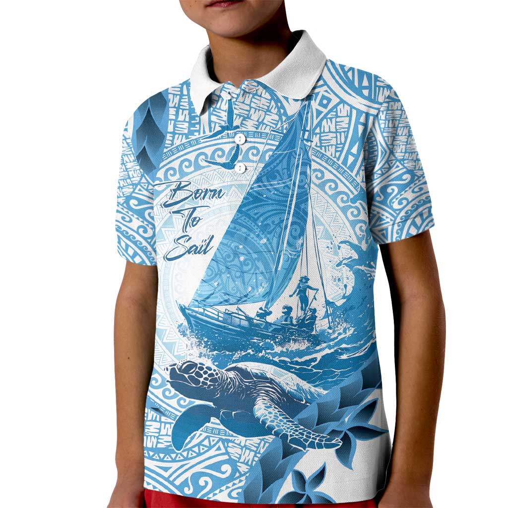 New Zealand Sailing Kid Polo Shirt Aotearoa Yacht Racing - Born To Sail LT14 Kid Blue - Polynesian Pride