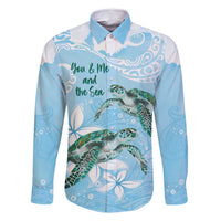 Personalised Polynesia Valentine's Day Family Matching Long Sleeve Bodycon Dress and Hawaiian Shirt SeaTurtle Couple Polynesian - Fairy Sparkles Color LT14 Dad's Shirt - Long Sleeve Blue - Polynesian Pride