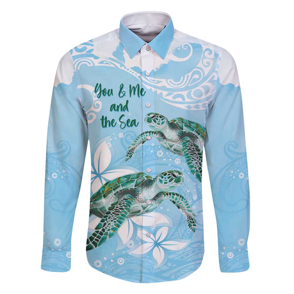 Personalised Polynesia Valentine's Day Family Matching Short Sleeve Bodycon Dress and Hawaiian Shirt SeaTurtle Couple Polynesian - Fairy Sparkles Color LT14 Dad's Shirt - Long Sleeve Blue - Polynesian Pride