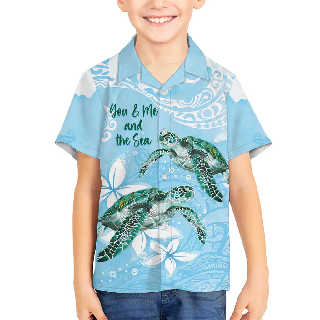 Personalised Polynesia Valentine's Day Family Matching Summer Maxi Dress and Hawaiian Shirt SeaTurtle Couple Polynesian - Fairy Sparkles Color LT14 Son's Shirt Blue - Polynesian Pride