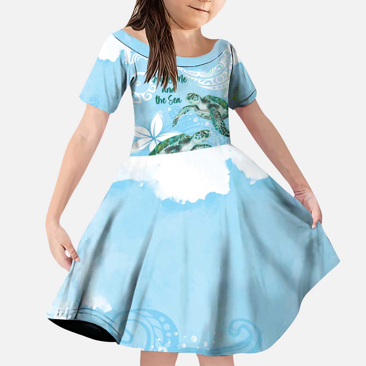 Personalised Polynesia Valentine's Day Kid Short Sleeve Dress SeaTurtle Couple Polynesian - Fairy Sparkles Color LT14 KID Blue - Polynesian Pride