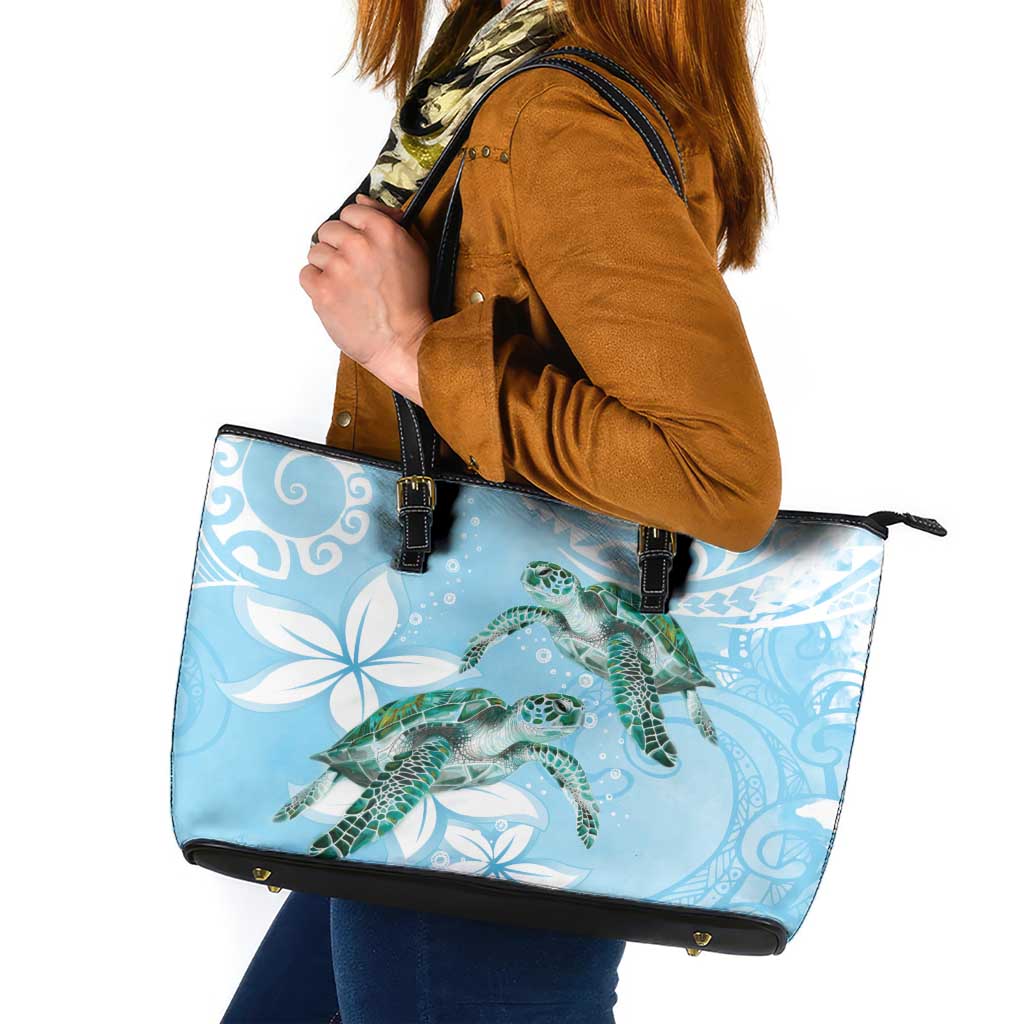 Polynesia Valentine's Day Leather Tote Bag SeaTurtle Couple Polynesian - Fairy Sparkles Color LT14 Blue - Polynesian Pride