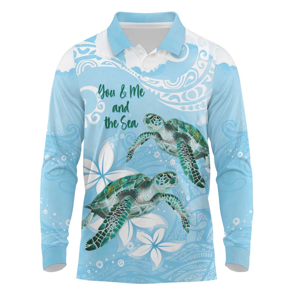 Personalised Polynesia Valentine's Day Long Sleeve Polo Shirt SeaTurtle Couple Polynesian - Fairy Sparkles Color LT14 Blue - Polynesian Pride