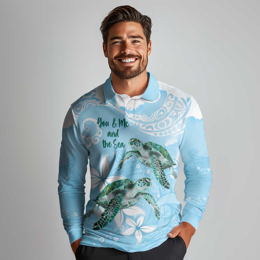 Personalised Polynesia Valentine's Day Long Sleeve Polo Shirt SeaTurtle Couple Polynesian - Fairy Sparkles Color LT14 - Polynesian Pride