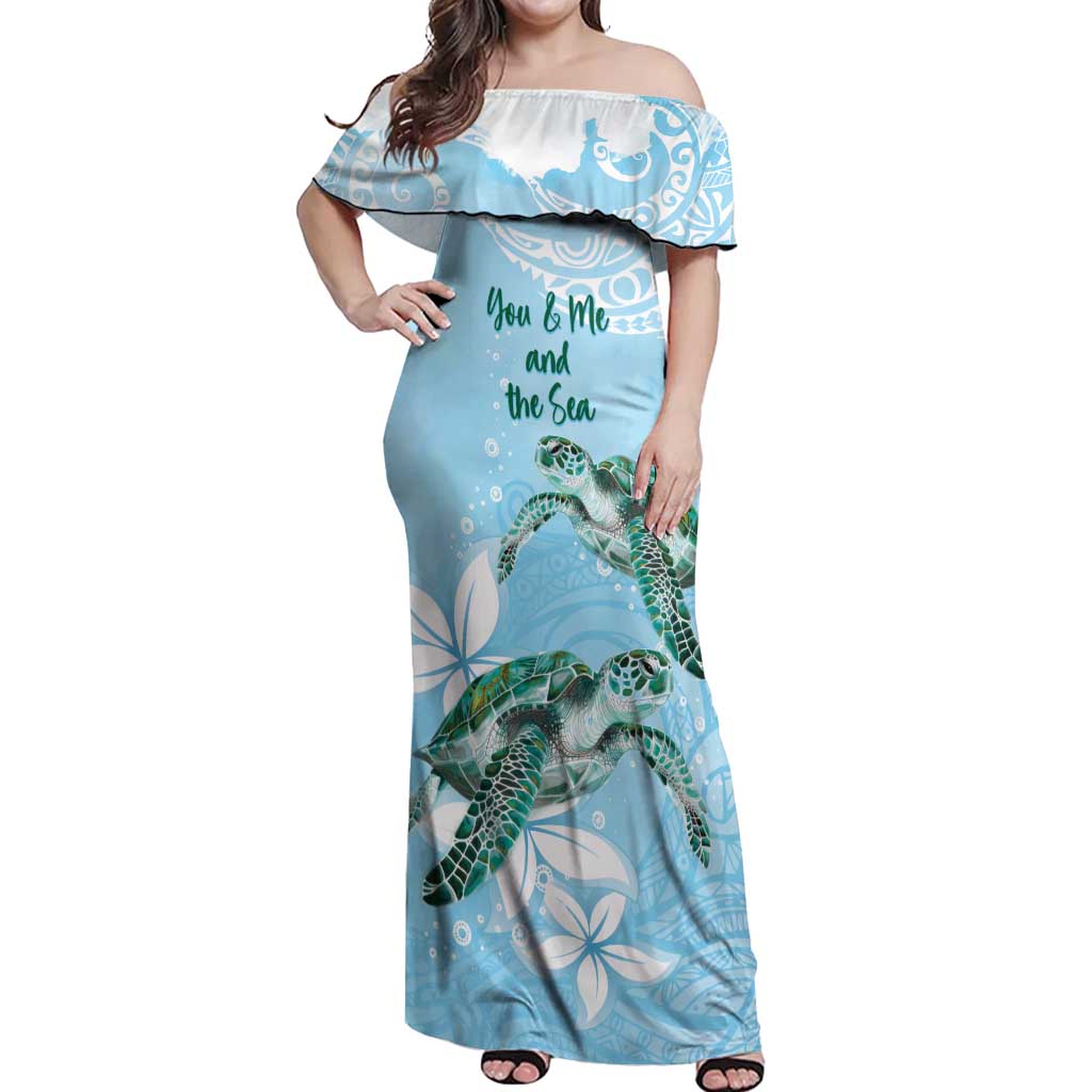 Personalised Polynesia Valentine's Day Off Shoulder Maxi Dress SeaTurtle Couple Polynesian - Fairy Sparkles Color LT14 Women Blue - Polynesian Pride