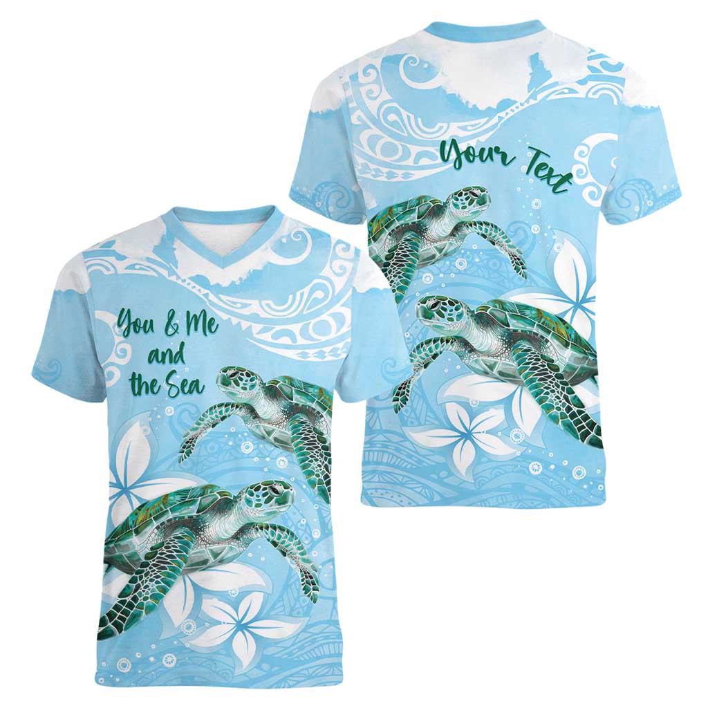 Personalised Polynesia Valentine's Day Women V-Neck T-Shirt SeaTurtle Couple Polynesian - Fairy Sparkles Color LT14 - Polynesian Pride