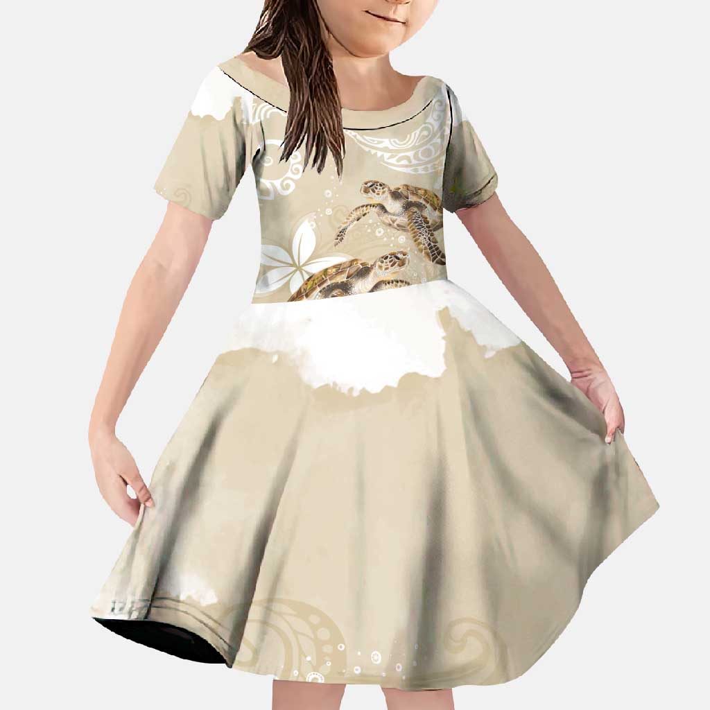 Happy Valentine's Day Polynesia Family Matching Long Sleeve Bodycon Dress and Hawaiian Shirt SeaTurtle Couple Polynesian - Pollinate Color LT14 Daughter's Dress Beige - Polynesian Pride