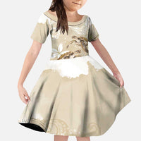 Happy Valentine's Day Polynesia Family Matching Short Sleeve Bodycon Dress and Hawaiian Shirt SeaTurtle Couple Polynesian - Pollinate Color LT14 Daughter's Dress Beige - Polynesian Pride