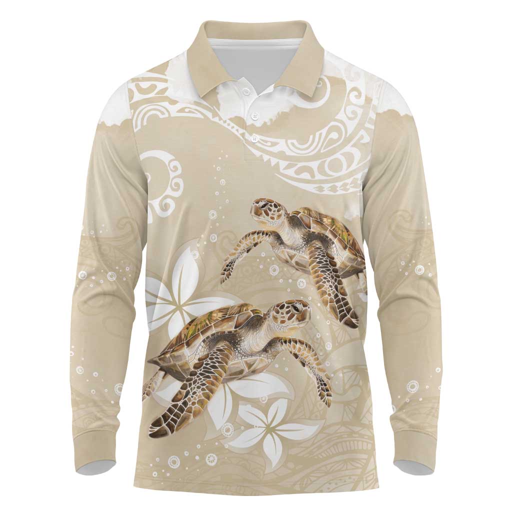 Happy Valentine's Day Polynesia Long Sleeve Polo Shirt SeaTurtle Couple Polynesian - Pollinate Color LT14 Beige - Polynesian Pride