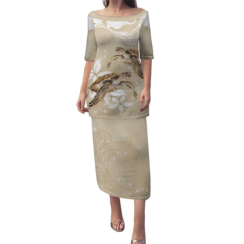 Happy Valentine's Day Polynesia Puletasi SeaTurtle Couple Polynesian - Pollinate Color LT14 Long Dress Beige - Polynesian Pride