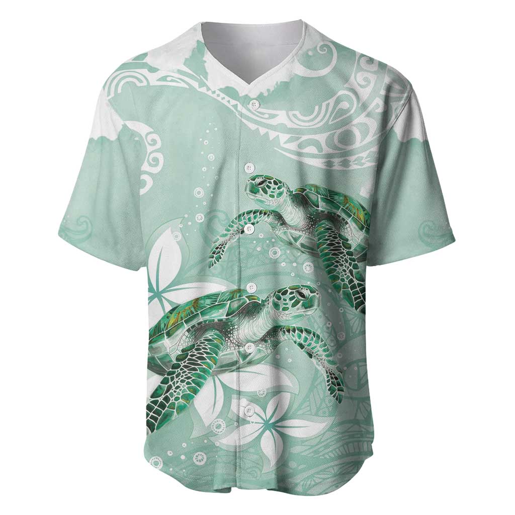 Happy Valentine's Day Polynesia Baseball Jersey SeaTurtle Couple Polynesian - Green Lester Color LT14 Green - Polynesian Pride