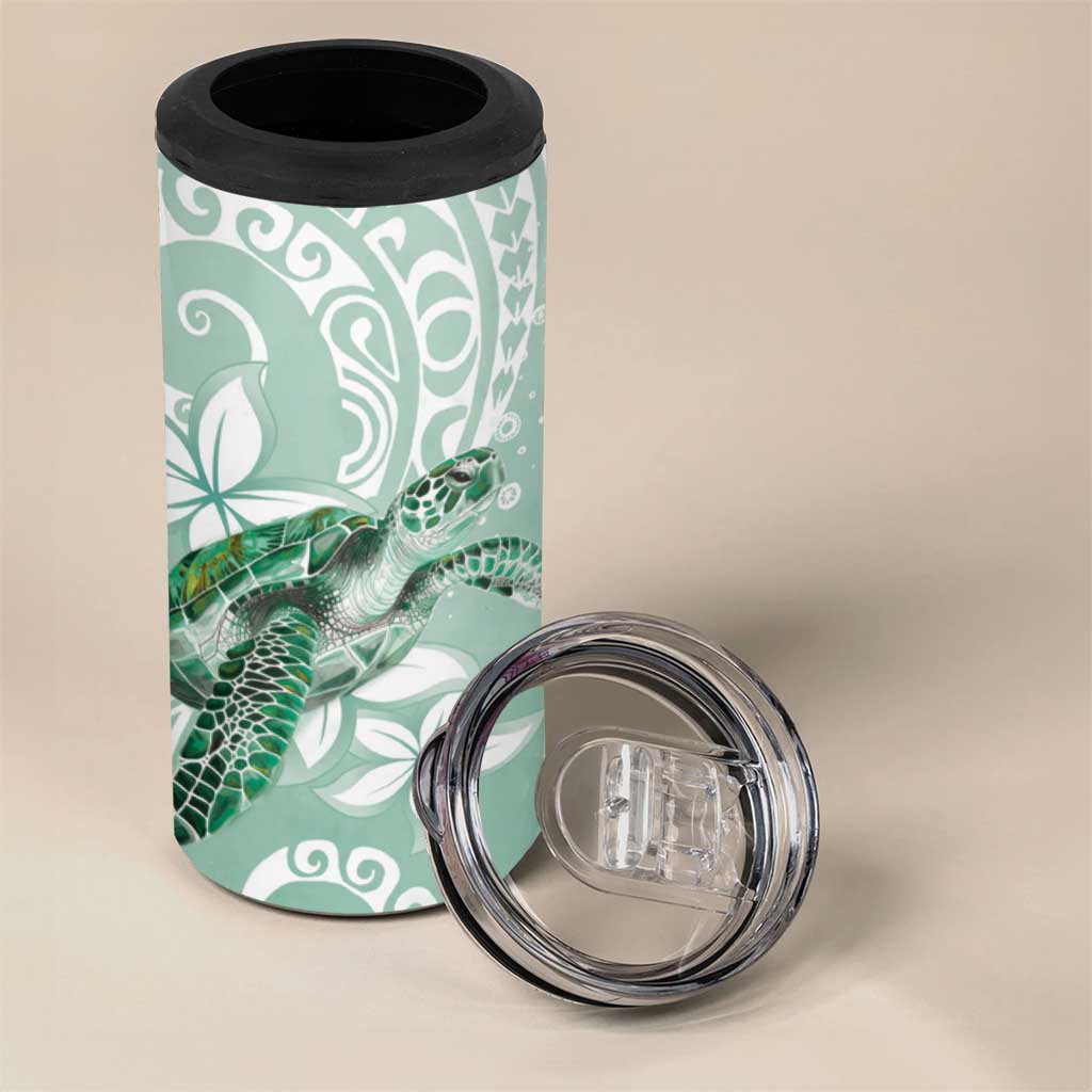 Happy Valentine's Day Polynesia 4 in 1 Can Cooler Tumbler SeaTurtle Couple Polynesian - Green Lester Color LT14 - Polynesian Pride