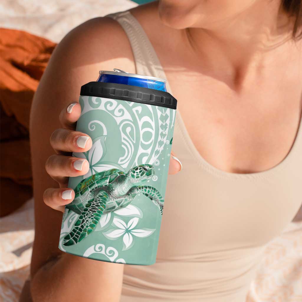 Happy Valentine's Day Polynesia 4 in 1 Can Cooler Tumbler SeaTurtle Couple Polynesian - Green Lester Color LT14 - Polynesian Pride
