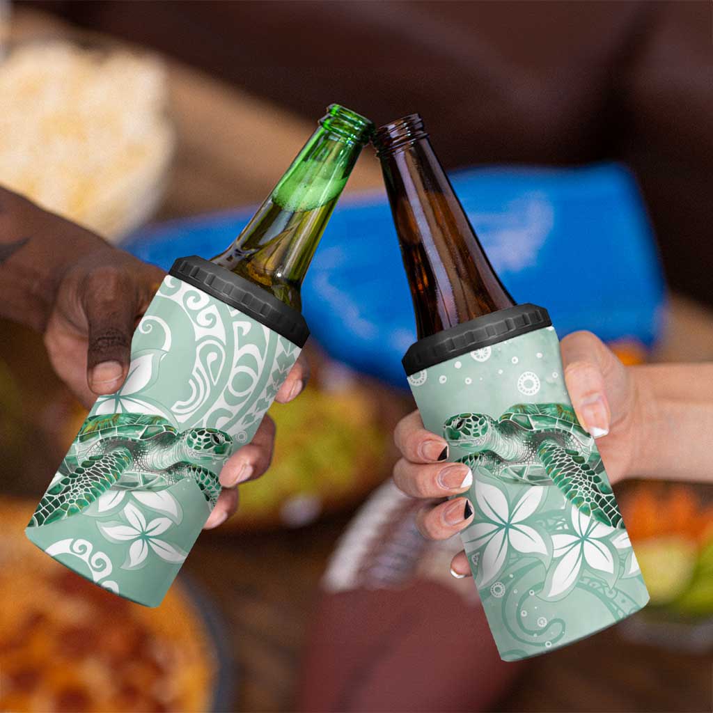 Happy Valentine's Day Polynesia 4 in 1 Can Cooler Tumbler SeaTurtle Couple Polynesian - Green Lester Color LT14 - Polynesian Pride