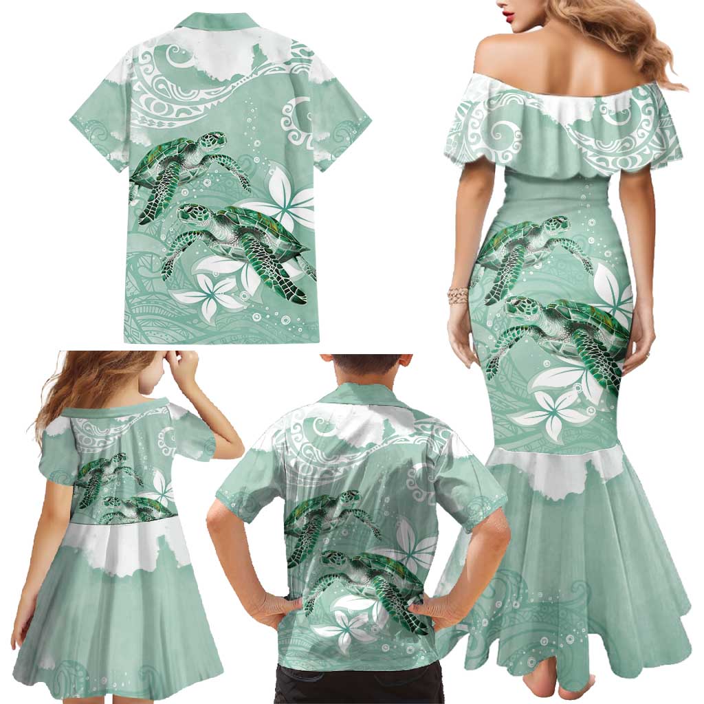 Happy Valentine's Day Polynesia Family Matching Mermaid Dress and Hawaiian Shirt SeaTurtle Couple Polynesian - Green Lester Color LT14 - Polynesian Pride