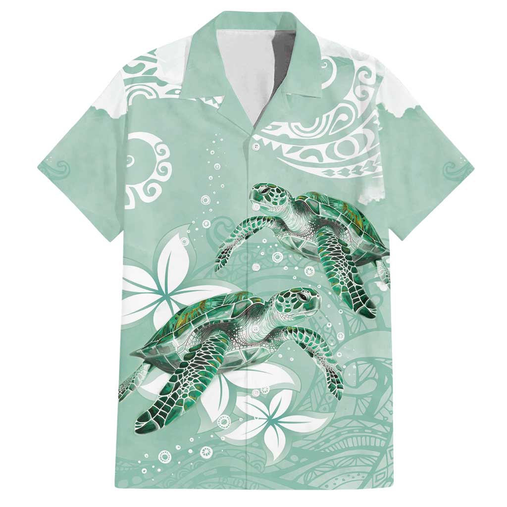Happy Valentine's Day Polynesia Family Matching Off Shoulder Maxi Dress and Hawaiian Shirt SeaTurtle Couple Polynesian - Green Lester Color