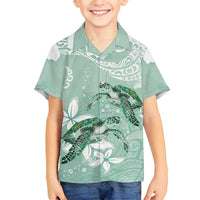 Happy Valentine's Day Polynesia Family Matching Off Shoulder Short Dress and Hawaiian Shirt SeaTurtle Couple Polynesian - Green Lester Color LT14 Son's Shirt Green - Polynesian Pride