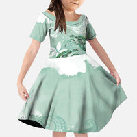 Happy Valentine's Day Polynesia Family Matching Short Sleeve Bodycon Dress and Hawaiian Shirt SeaTurtle Couple Polynesian - Green Lester Color LT14 Daughter's Dress Green - Polynesian Pride