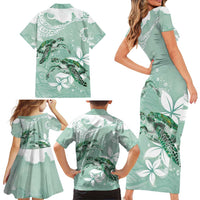 Happy Valentine's Day Polynesia Family Matching Short Sleeve Bodycon Dress and Hawaiian Shirt SeaTurtle Couple Polynesian - Green Lester Color LT14 - Polynesian Pride