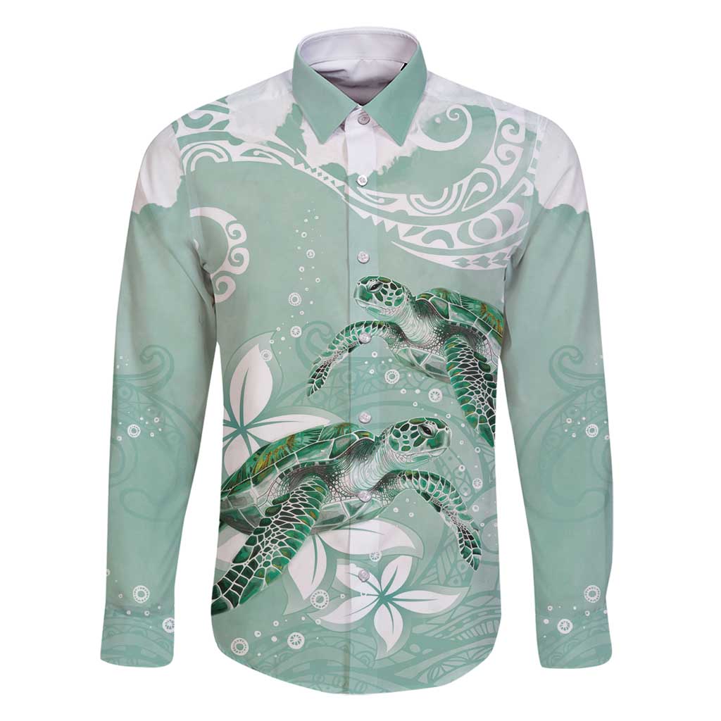 Happy Valentine's Day Polynesia Family Matching Summer Maxi Dress and Hawaiian Shirt SeaTurtle Couple Polynesian - Green Lester Color LT14 Dad's Shirt - Long Sleeve Green - Polynesian Pride