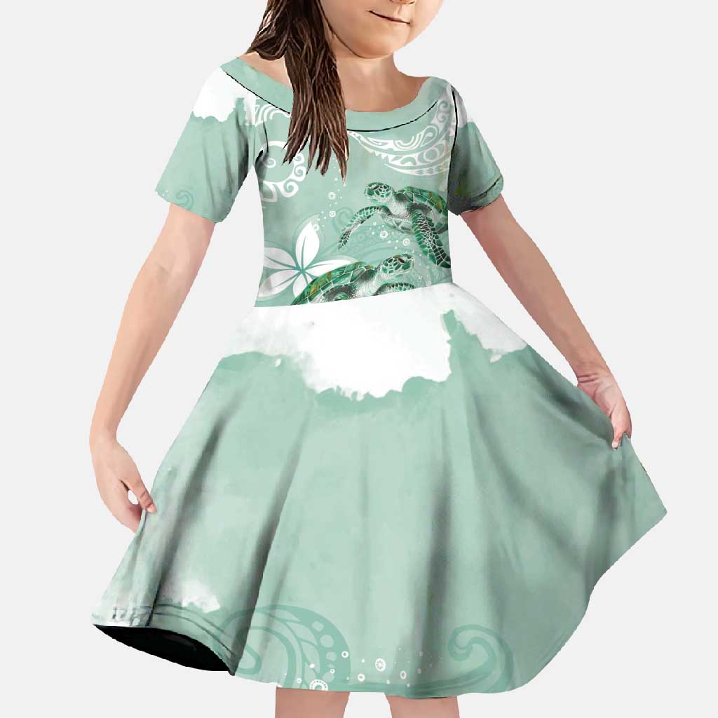 Happy Valentine's Day Polynesia Family Matching Tank Maxi Dress and Hawaiian Shirt SeaTurtle Couple Polynesian - Green Lester Color LT14 Daughter's Dress Green - Polynesian Pride