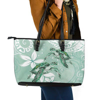 Happy Valentine's Day Polynesia Leather Tote Bag SeaTurtle Couple Polynesian - Green Lester Color LT14 - Polynesian Pride