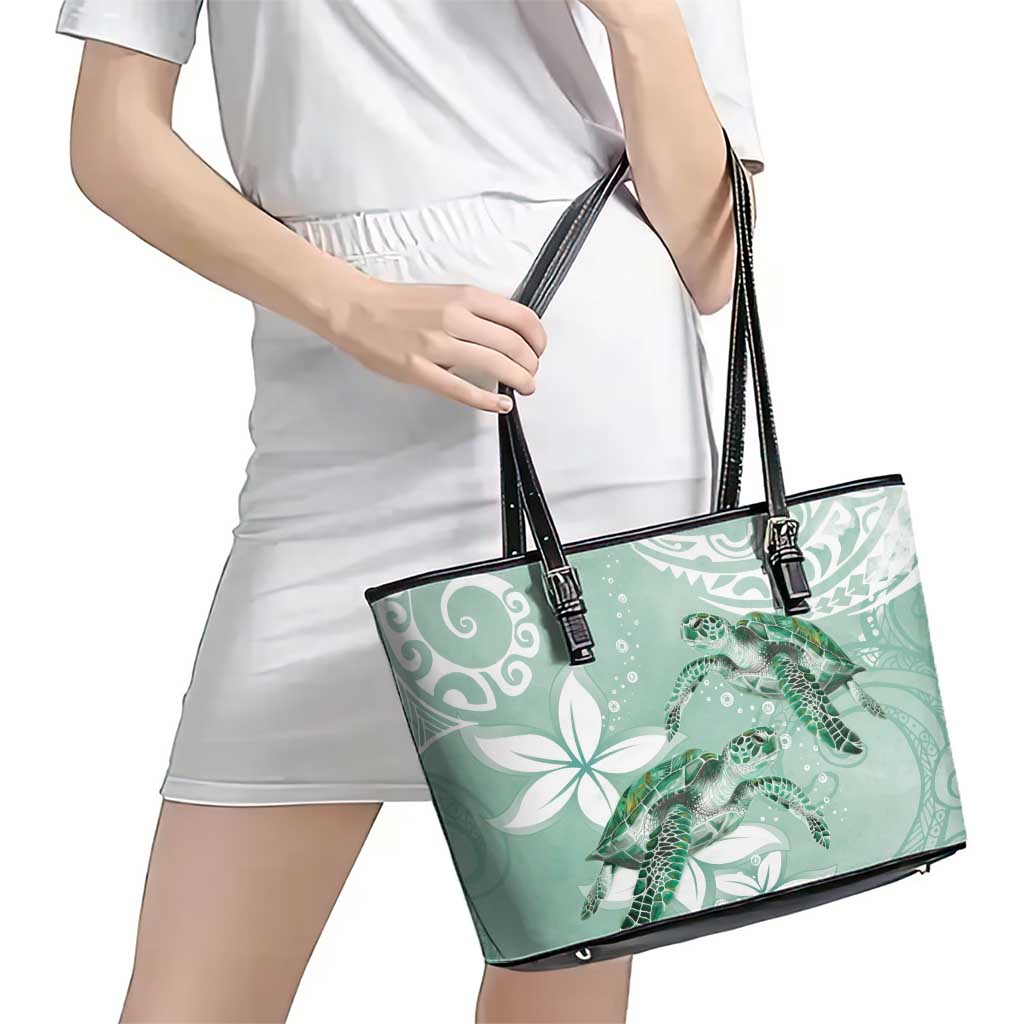 Happy Valentine's Day Polynesia Leather Tote Bag SeaTurtle Couple Polynesian - Green Lester Color LT14 - Polynesian Pride