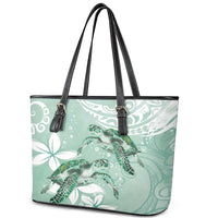 Happy Valentine's Day Polynesia Leather Tote Bag SeaTurtle Couple Polynesian - Green Lester Color LT14 - Polynesian Pride