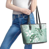 Happy Valentine's Day Polynesia Leather Tote Bag SeaTurtle Couple Polynesian - Green Lester Color LT14 - Polynesian Pride