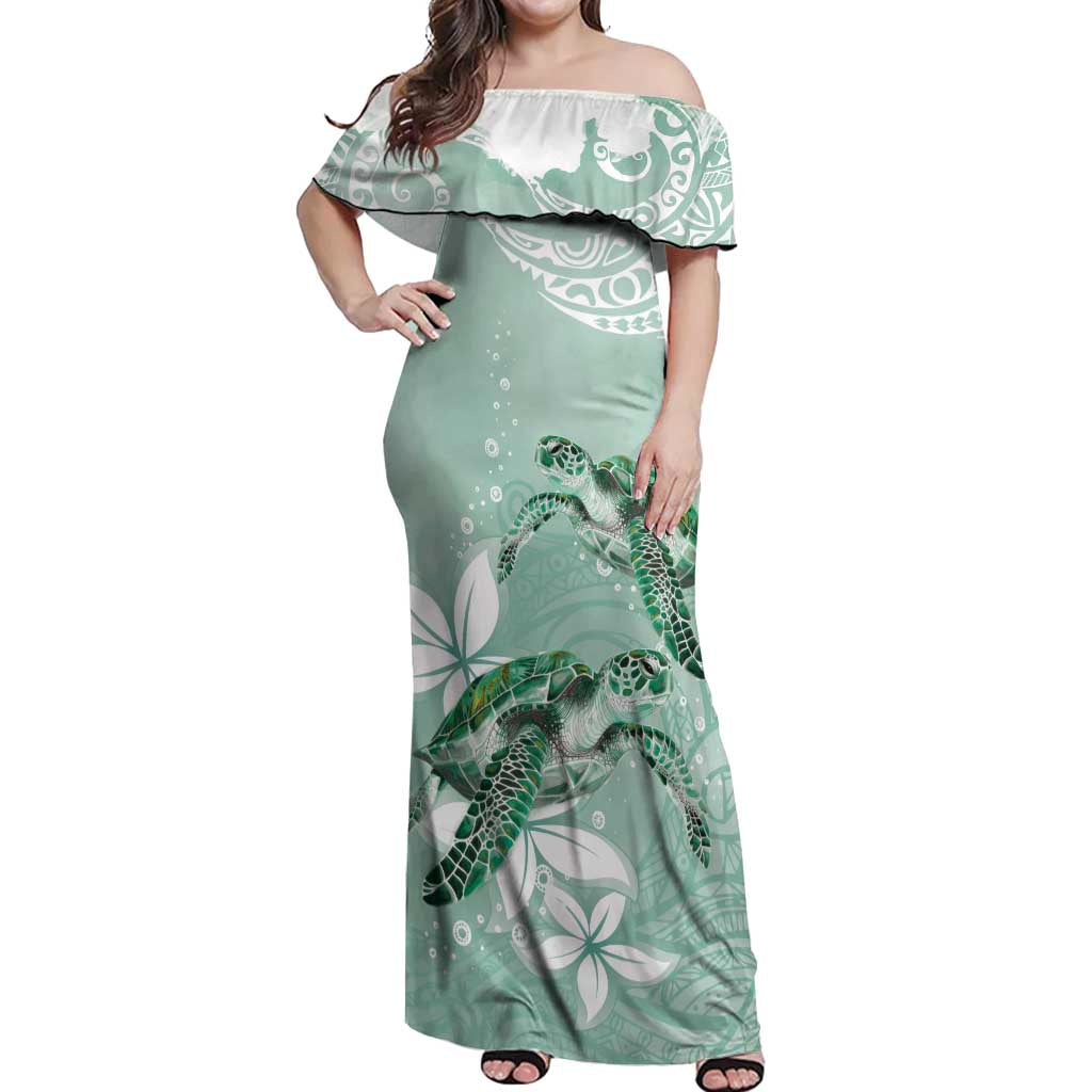Happy Valentine's Day Polynesia Off Shoulder Maxi Dress SeaTurtle Couple Polynesian - Green Lester Color LT14 Women Green - Polynesian Pride