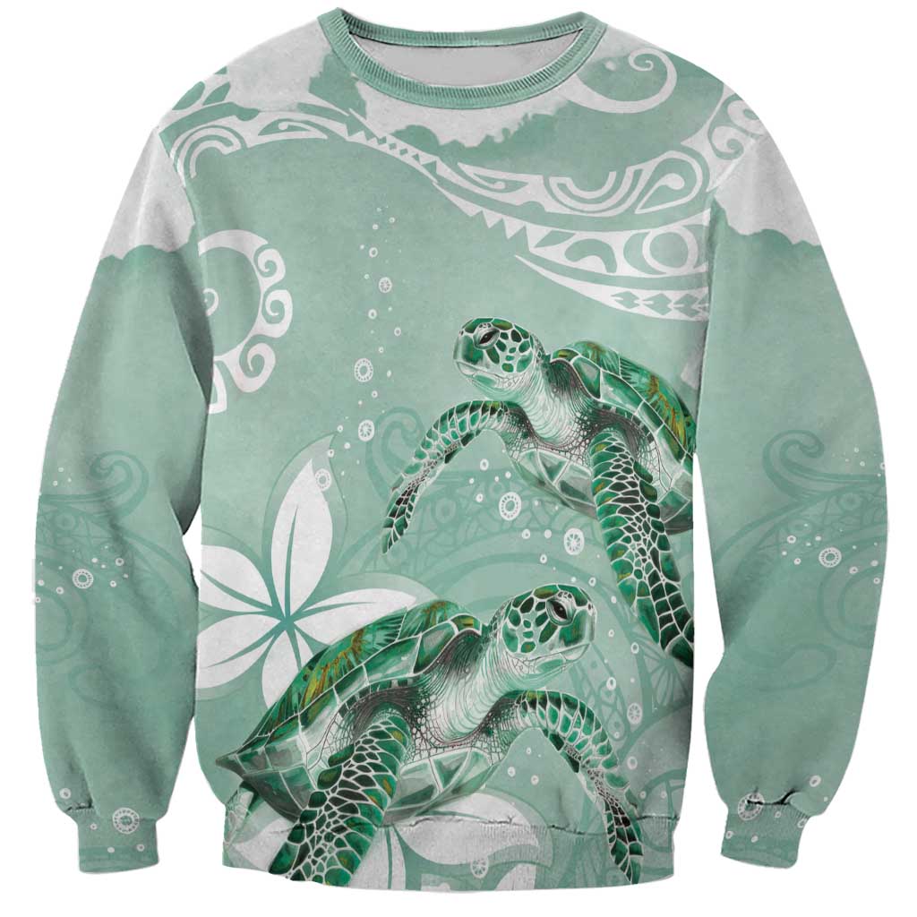 Happy Valentine's Day Polynesia Sweatshirt SeaTurtle Couple Polynesian - Green Lester Color LT14 Unisex Green - Polynesian Pride
