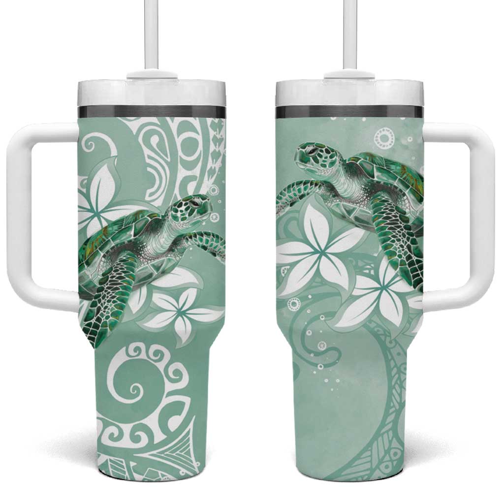 Happy Valentine's Day Polynesia Tumbler With Handle SeaTurtle Couple Polynesian - Green Lester Color LT14 One Size: 40 oz Green - Polynesian Pride