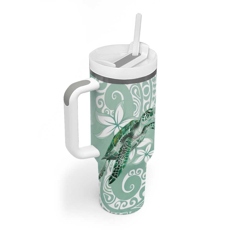 Happy Valentine's Day Polynesia Tumbler With Handle SeaTurtle Couple Polynesian - Green Lester Color LT14 - Polynesian Pride