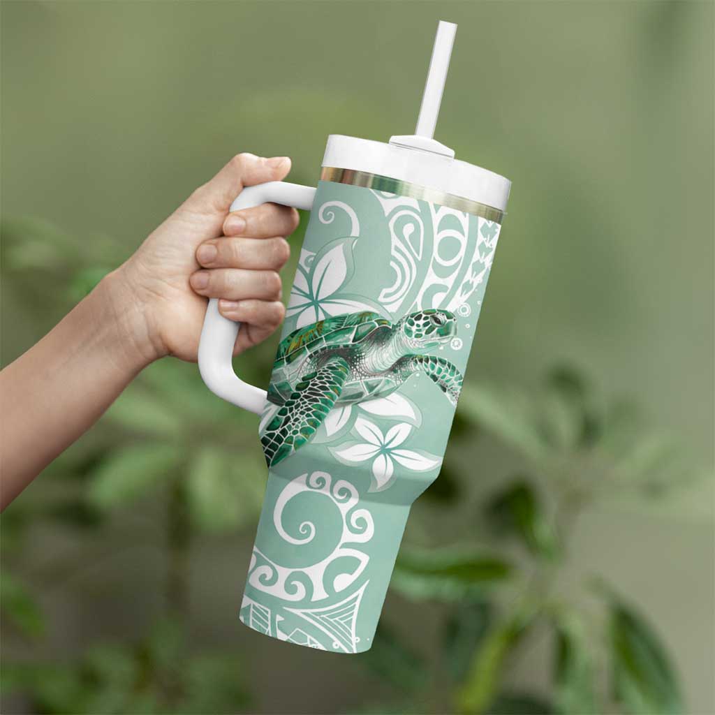Happy Valentine's Day Polynesia Tumbler With Handle SeaTurtle Couple Polynesian - Green Lester Color LT14 - Polynesian Pride