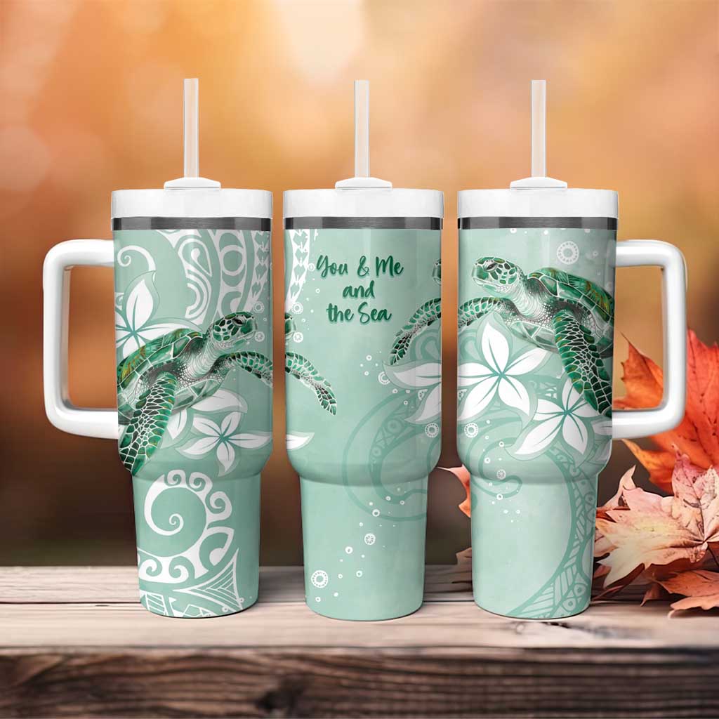 Happy Valentine's Day Polynesia Tumbler With Handle SeaTurtle Couple Polynesian - Green Lester Color LT14 - Polynesian Pride