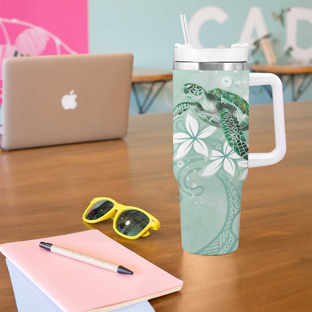 Happy Valentine's Day Polynesia Tumbler With Handle SeaTurtle Couple Polynesian - Green Lester Color LT14 - Polynesian Pride
