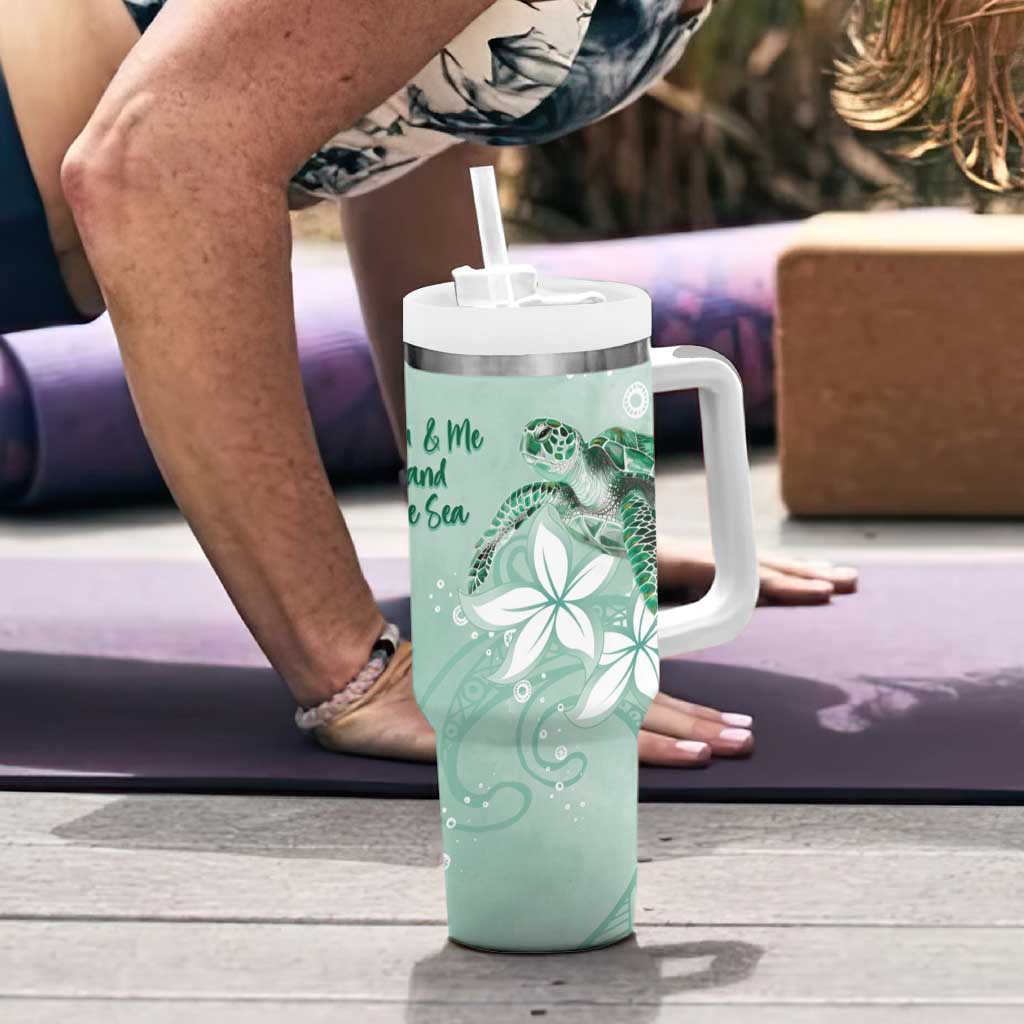 Happy Valentine's Day Polynesia Tumbler With Handle SeaTurtle Couple Polynesian - Green Lester Color LT14 - Polynesian Pride