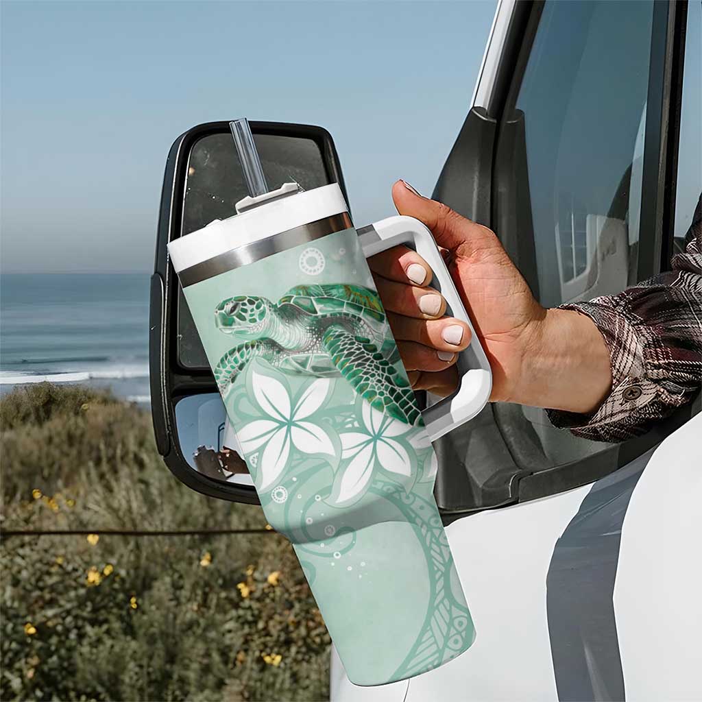 Happy Valentine's Day Polynesia Tumbler With Handle SeaTurtle Couple Polynesian - Green Lester Color LT14 - Polynesian Pride